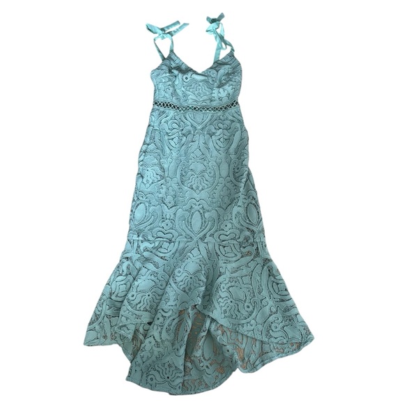 Lulus Won Your Heart Sage Green Lace Tie-Strap High-Low Midi Dress Size Small - Picture 2 of 6